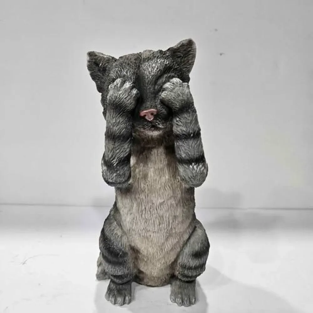 Cute tabby cat figurine 'see no evil'